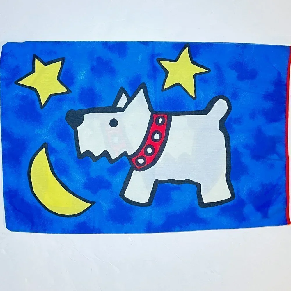 SCOTTIE DOG Revman Vintage 80s Blue White Abstract PILLOWCASE Rare HTF
